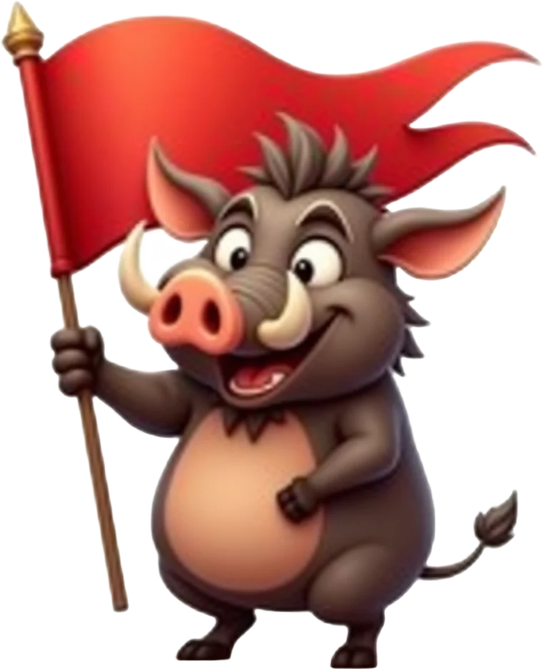 Joyful Boar with Flag